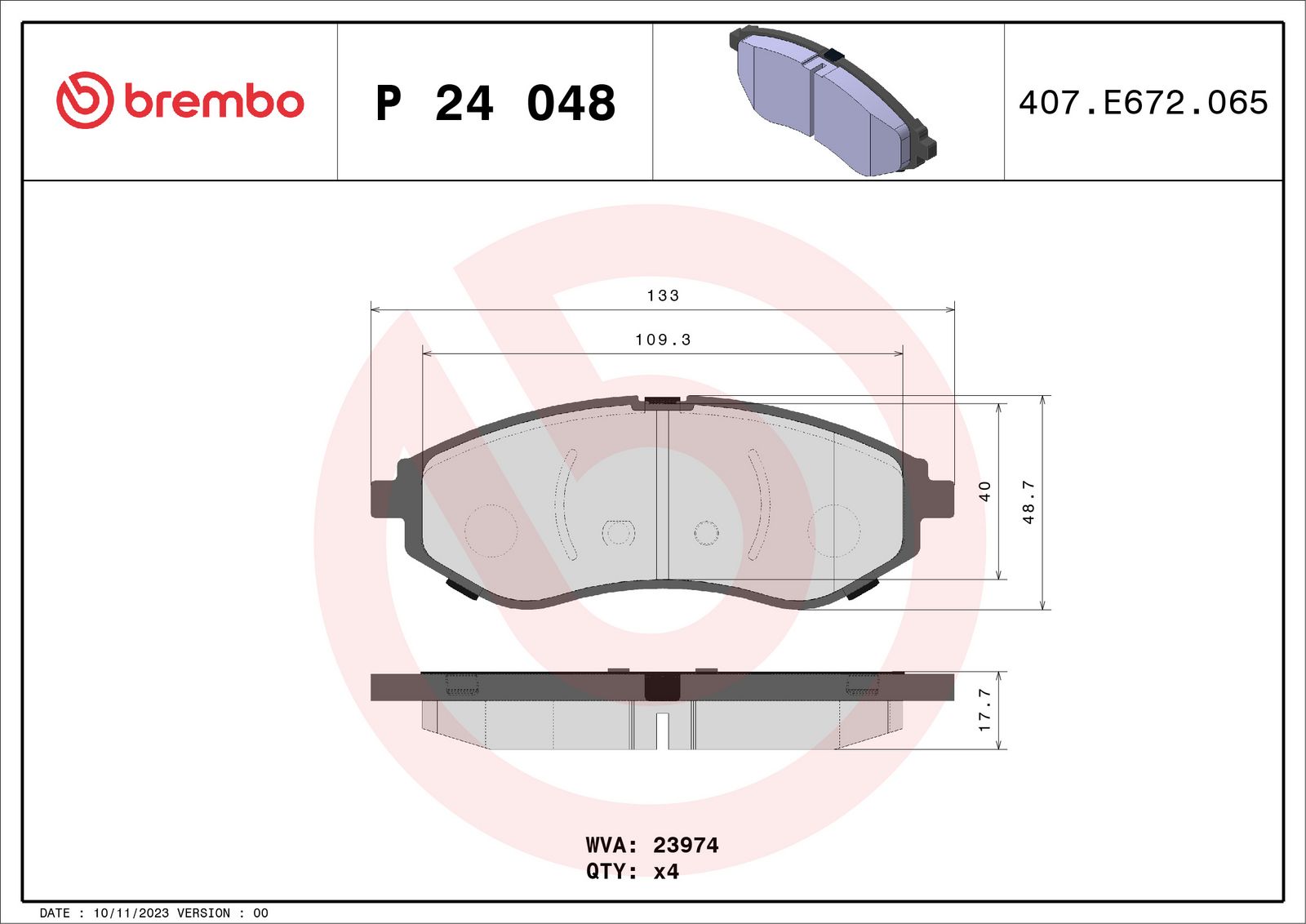 BREMBO P 24 048 Stabdžių trinkelių rinkinys, diskinis stabdys