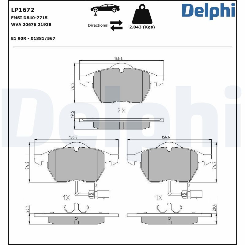DELPHI LP1672 Brake pad set, disc brake
