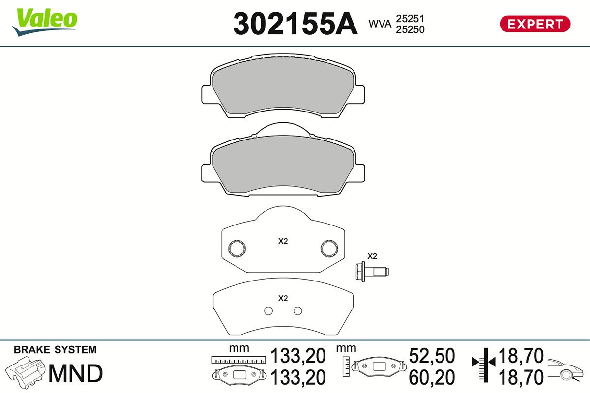VALEO 302155A Brake pad set, disc brake