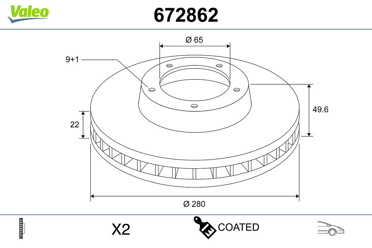 VALEO 672862 Brake disc