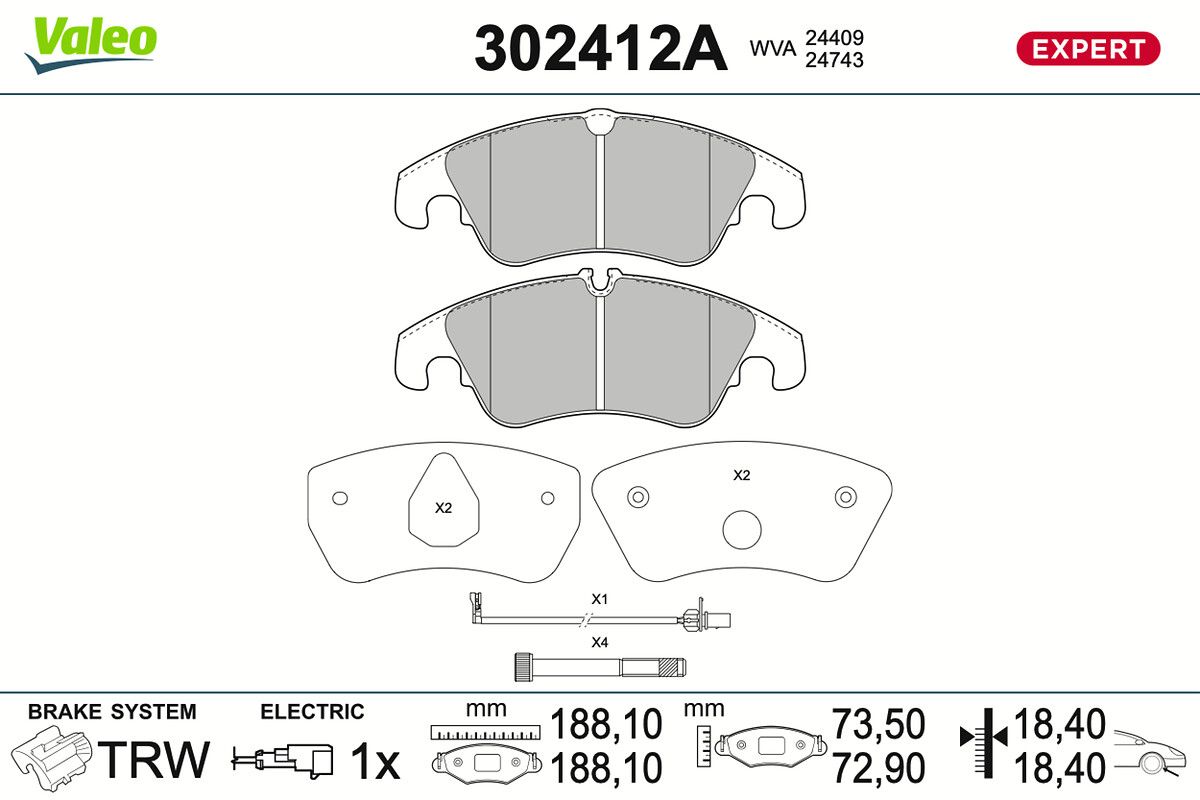 VALEO 302412A Brake pad set, disc brake
