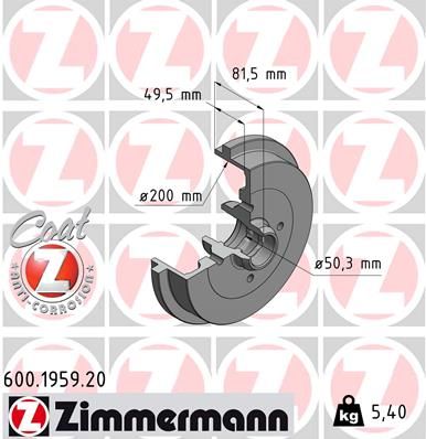 ZIMMERMANN 600.1959.20 Brake drum