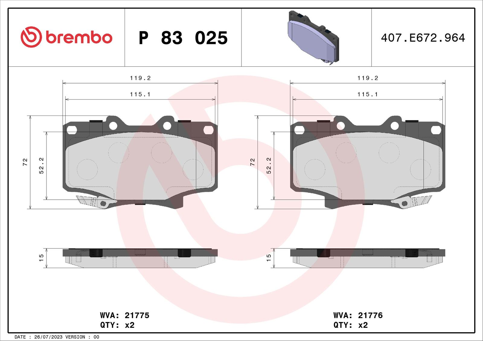 BREMBO P 83 025 Brake pad set, disc brake