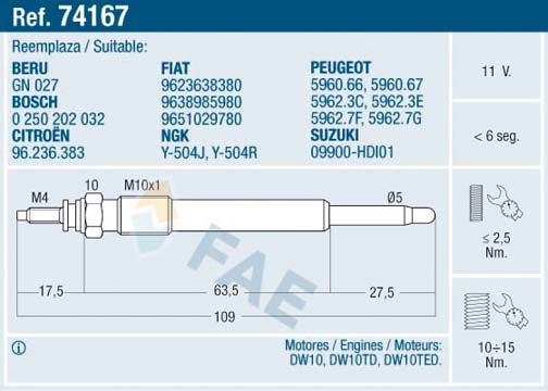 FAE 74167 Glow plug