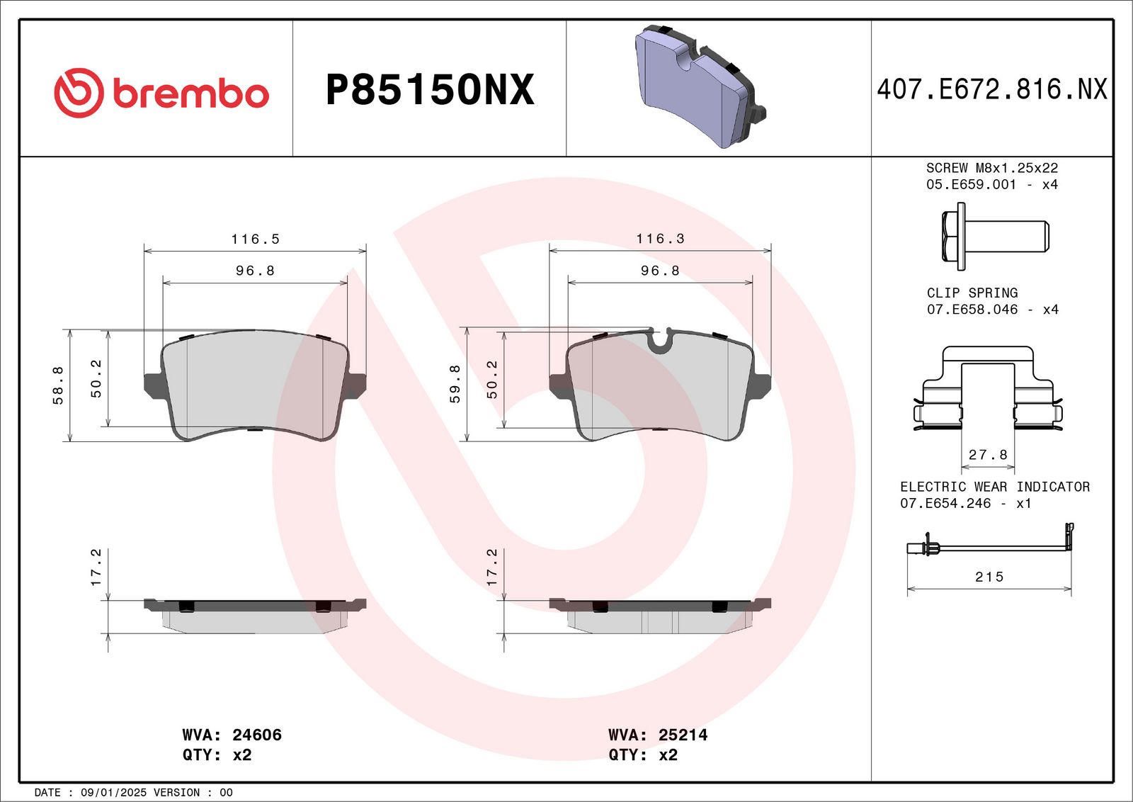 BREMBO P85150NX Brake pad set, disc brake