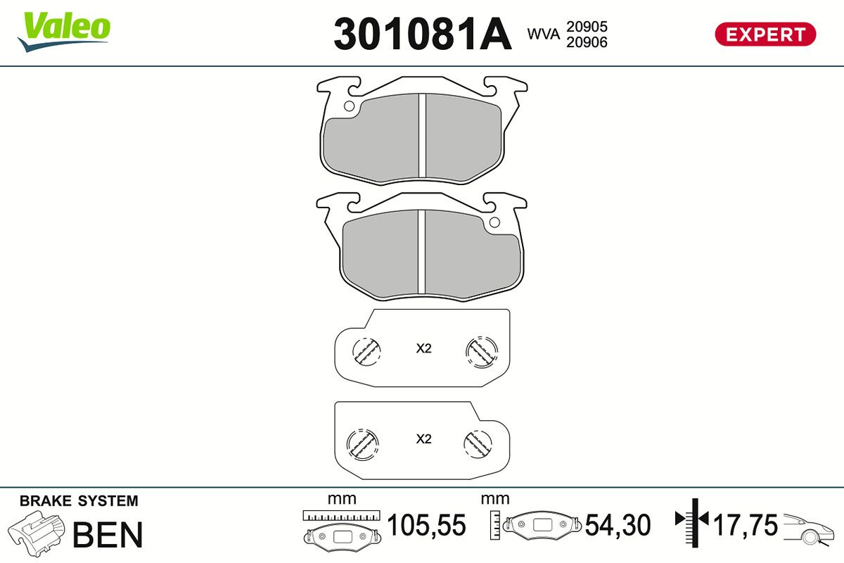 VALEO 301081A Stabdžių trinkelių rinkinys, diskinis stabdys