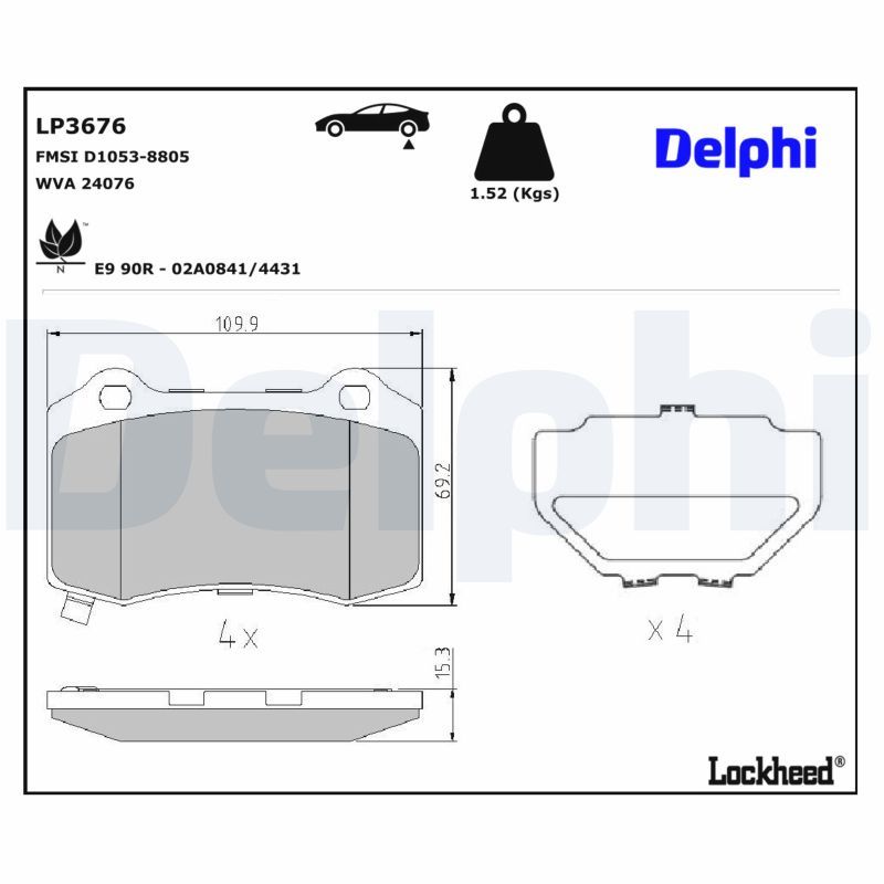 DELPHI LP3676 Brake pad set, disc brake
