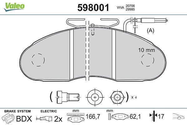 VALEO 598001 Brake pad set, disc brake
