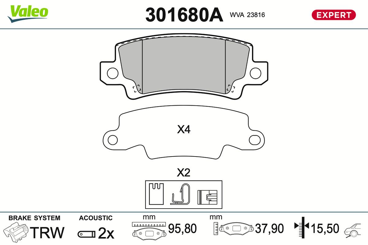 VALEO 301680A Stabdžių trinkelių rinkinys, diskinis stabdys