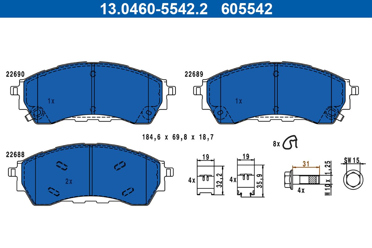 ATE 13.0460-5542.2 Brake pad set, disc brake