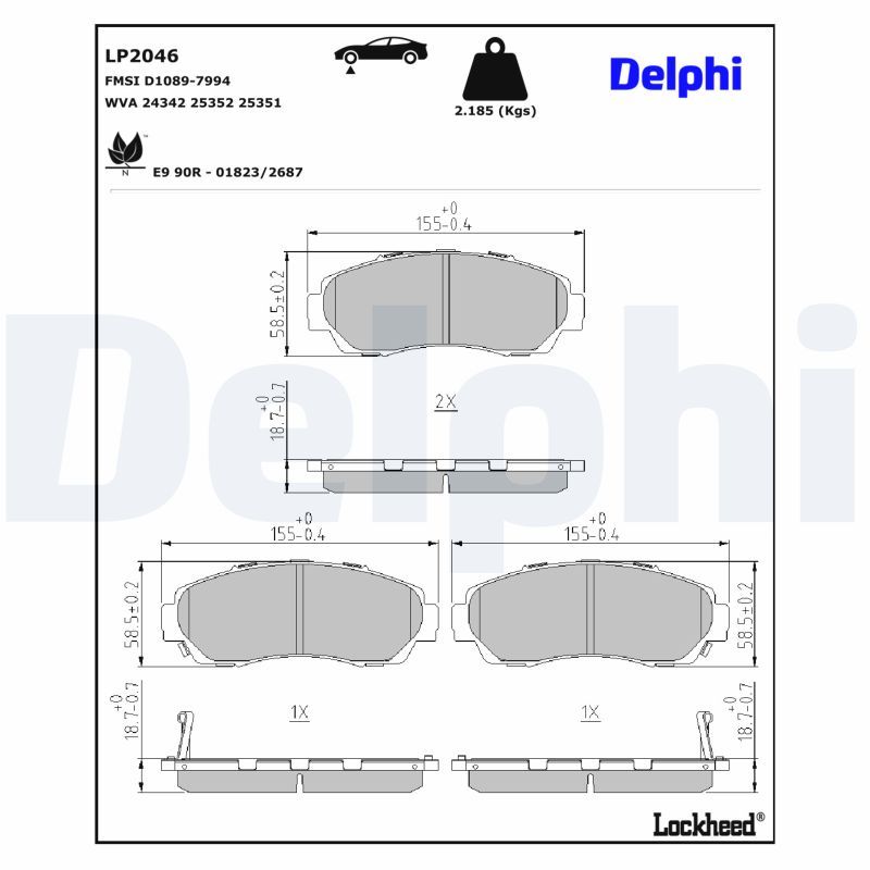 DELPHI LP2046 Brake pad set, disc brake