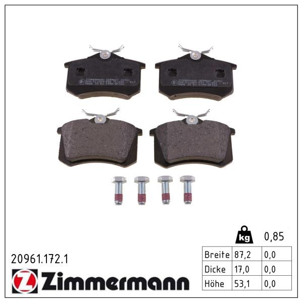 ZIMMERMANN 20961.172.1 Brake pad set, disc brake