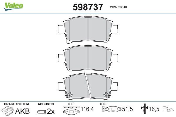 VALEO 598737 Brake pad set, disc brake