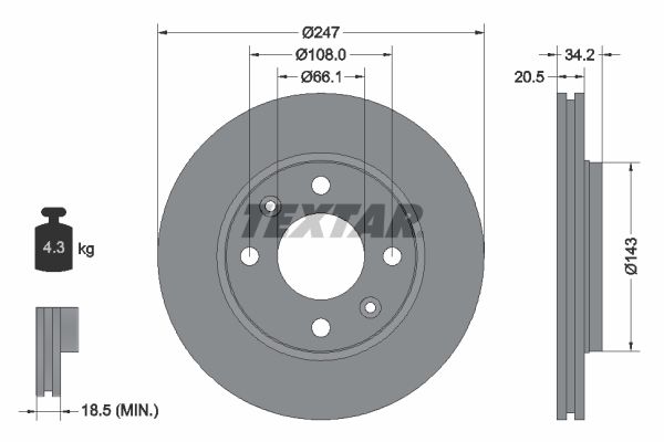TEXTAR 92043103 Brake disc