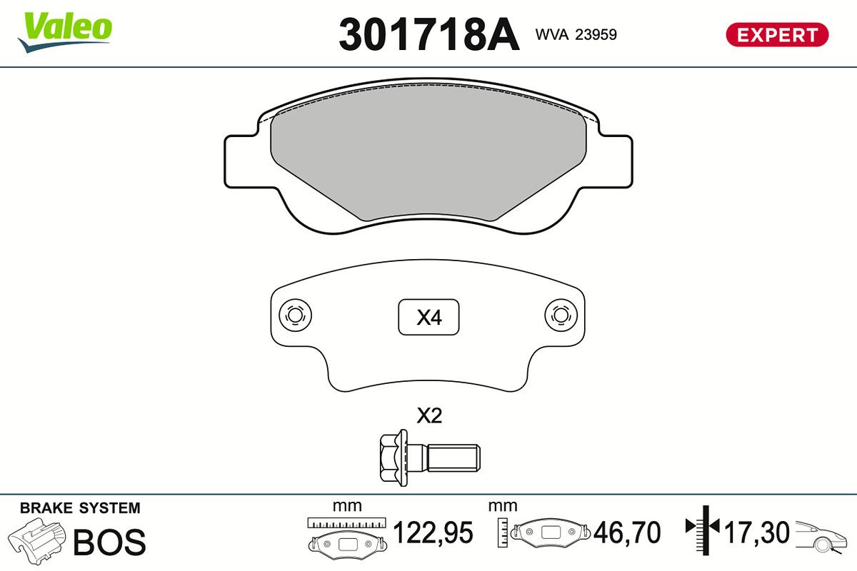 VALEO 301718A Stabdžių trinkelių rinkinys, diskinis stabdys