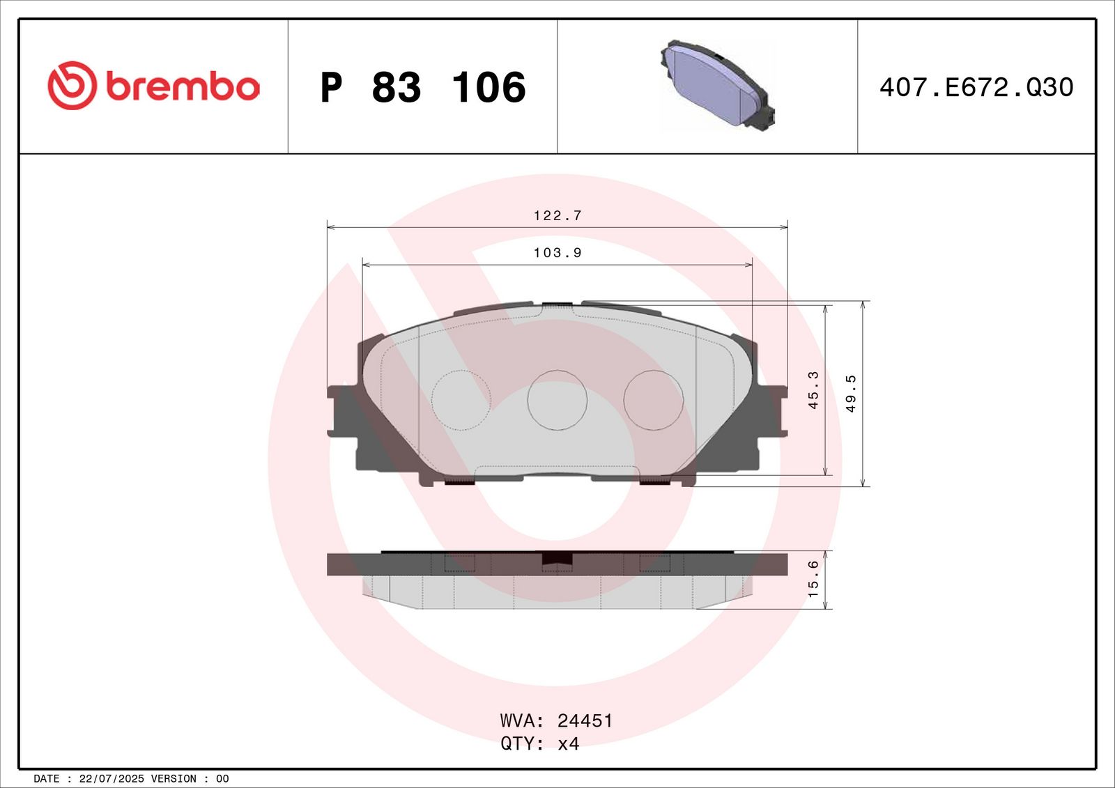 BREMBO P 83 106 Brake pad set, disc brake