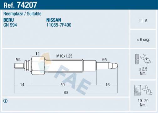 FAE 74207 Glow plug