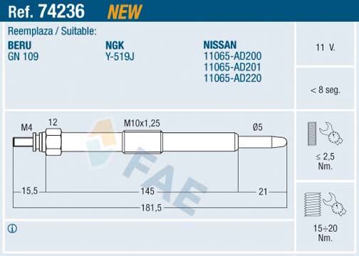 FAE 74236 Glow plug
