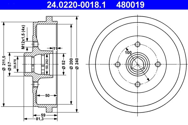 ATE 24.0220-0018.1 Brake drum