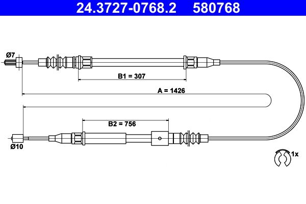 ATE 24.3727-0768.2 Cable pull, parking brake