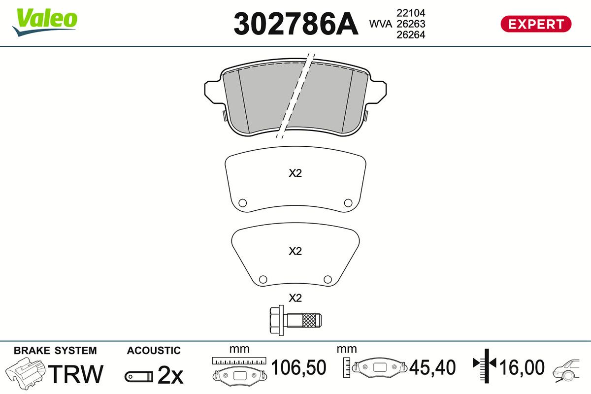 VALEO 302786A Brake pad set, disc brake