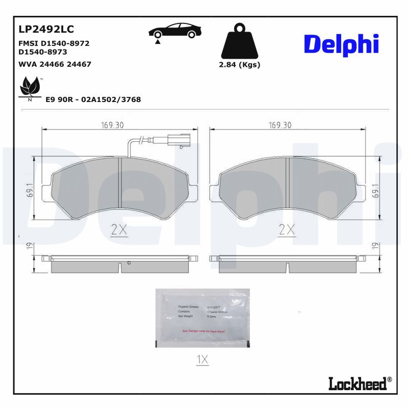 DELPHI LP2492LC Brake pad set, disc brake