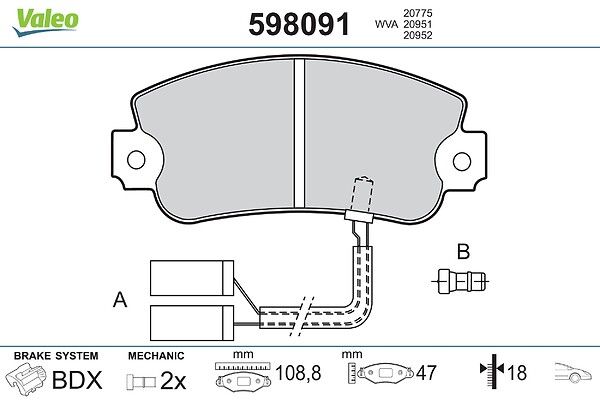 VALEO 598091 Brake pad set, disc brake