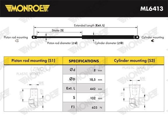 MONROE ML6413 Gas spring, boot/cargo area