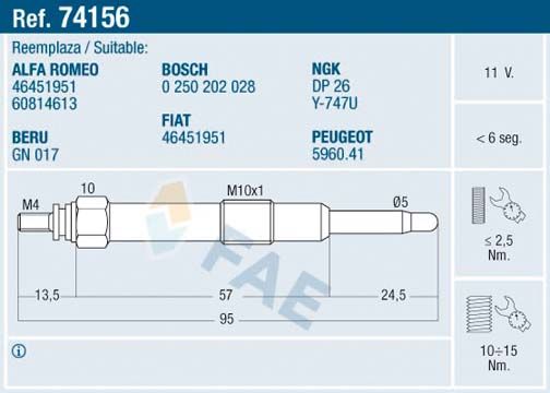 FAE 74156 Glow plug
