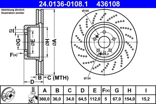 ATE 24.0136-0108.1 Brake disc