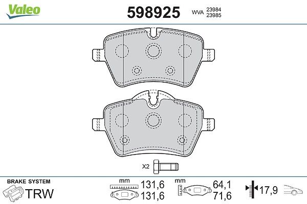 VALEO 598925 Brake pad set, disc brake