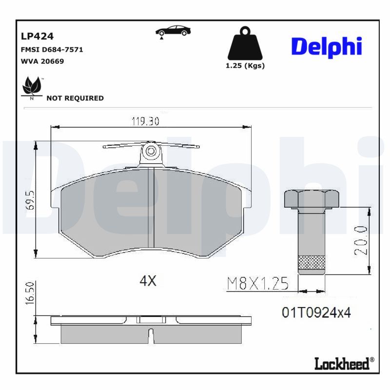 DELPHI LP424 Brake pad set, disc brake